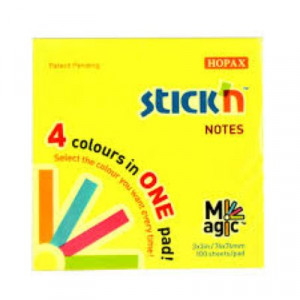 Stick'n Notes Magic Pad Neon 76x76mm 100 Sheets 4 Colours