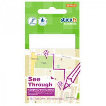 Stick'n Clearnote White 76x51mm 50 Sheets Transparent