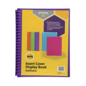 Marbig Refillable Display Book 20 Pocket Insert Cover Purple