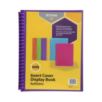 Marbig Refillable Display Book 20 Pocket Insert Cover Purple