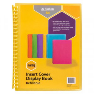 Marbig Refillable Display Book 20 Pocket Insert Cover Yellow