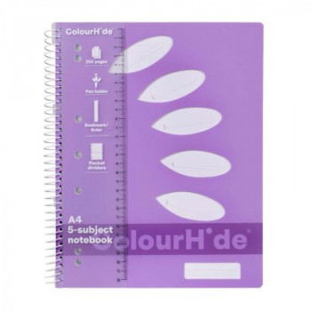 Colourhide 5 Subject Book A4 250 Page Lavender