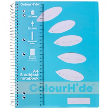 Colourhide 5 Subject Book A4 250 Page Sky Blue