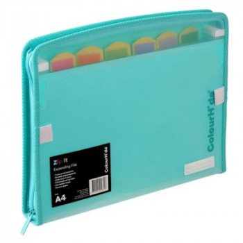 Colourhide Zip It Expanding File Teal Green