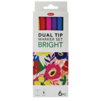 Jasart Dual Nib Brush Fineliner Bright Set 6