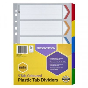 Marbig Dividers Reinforced Coloured A4 5 Tab