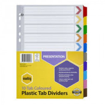 Marbig Dividers Reinforced Coloured A4 10 Tab