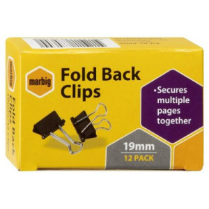 Marbig Fold Back Clips 19mm Box of 12