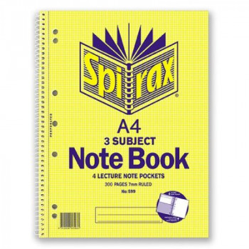 Spirax 599 3 Subject Notebook A4 125 Leaf